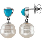 South Sea Cultured Pearl & Turquoise Earrings or Semi-mount