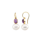 14kt White 8x6mm Cabochon Amethyst & 11mm South Sea Cultured Circlé Pearl Earrings