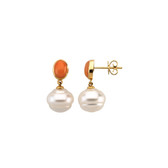 14kt Yellow South Sea Pearl & Coral Earrings