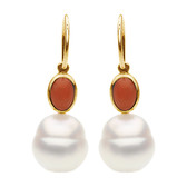 14kt Yellow Coral & South Sea Cultured Pearl Earrings