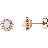 14kt Rose Freshwater Cultured Pearl & 1/3 CTW Diamond Earrings