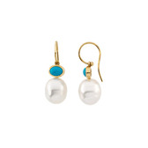 14kt Yellow 8x6mm Turquoise Semi-Mount Earrings for Pearls