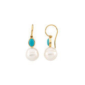 14kt Yellow Turquoise & 11mm South Sea Cultured Pearl Earrings