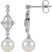 14kt White 1/6 CTW Diamond and Freshwater Cultured Pearl Earrings