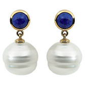 14kt White 6mm Lapis & 11mm South Sea Cultured Pearl Earrings