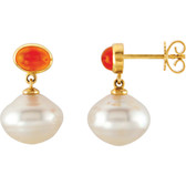 South Sea Cultured Pearl & Carnelian Earrings or Semi-mount