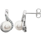 14kt White 7-7.5mm Freshwater Pearl & 1/5 CTW Diamond Earrings