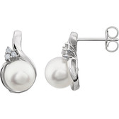 14kt White 8-8.5mm Freshwater Pearl & .08 CTW Diamond Earrings