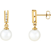 14kt Yellow Akoya Cultured Pearl & 1/8 CTW Diamond Earrings