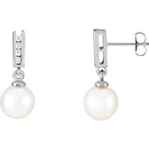14kt White Akoya Cultured Pearl & 1/8 CTW Diamond Earrings