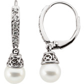 14kt White 6.5-7mm Freshwater Pearl and 1/5 CTW Diamond Earrings
