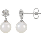 14kt White .08 CTW Diamond and Freshwater Cultured Pearl Earrings