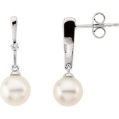 14kt White Freshwater Pearl & .06 CTW Diamond Earrings