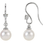 14kt White .05 CTW Diamond and Freshwater Cultured Pearl Dangle Earrings