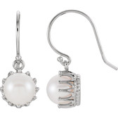 14kt White 7.5-8mm Freshwater Cultured Pearl Crown Earrings