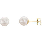 14kt Yellow 7mm White Akoya Cultured Pearl Earrings