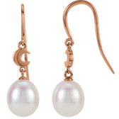 14kt Rose Freshwater Cultured Pearl Moon Dangle Earrings