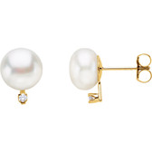 14K Yellow 8-8.9mm Freshwater Pearl & .04 ct tw Diamond Earrings