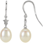 14kt White Freshwater Cultured Pearl Star Dangle Earrings