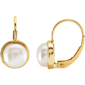 14kt Yellow 7.5mm Freshwater Cultured Pearl Lever Back Earrings