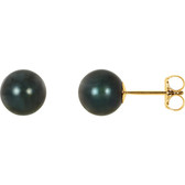14kt Yellow 7mm Black Akoya Cultured Pearl Earrings
