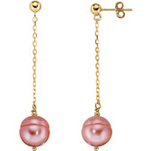 14kt Yellow Freshwater Cultured Pink Pearl Earrings