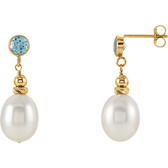 14kt Yellow Freshwater Pearl & Swiss Blue Topaz Earrings