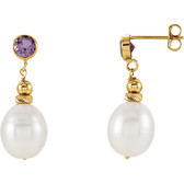 14kt Yellow Freshwater Pearl & Amethyst Earrings