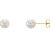 14kt Yellow 6mm White Akoya Cultured Pearl Earrings