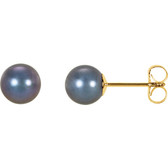 14kt Yellow 6.5-7mm Black Freshwater Cultured Pearl Earrings