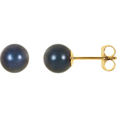 14kt Yellow 6mm Black Akoya Cultured Pearl Earrings