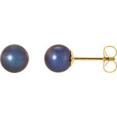 14kt Yellow 5.5-6mm Black Freshwater Cultured Pearl Earrings