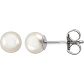 14kt White 5mm White Akoya Cultured Pearl Earrings