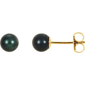14kt Yellow 5mm Black Akoya Cultured Pearl Earrings