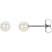 14kt White 4mm White Akoya Cultured Pearl Earrings