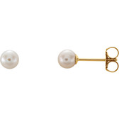 14kt Yellow 4mm White Akoya Cultured Pearl Earrings