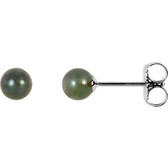 14kt White 4mm Black Akoya Cultured Pearl Earrings
