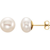 14kt Yellow 8-9mm White Freshwater Cultured Pearl Earrings