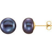 14kt Yellow 8-9mm Black Freshwater Cultured Pearl Earrings