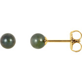 14kt Yellow 4mm Black Akoya Cultured Pearl Earrings