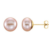 14kt Yellow 7-8mm Pink Freshwater Cultured Pearl Earrings