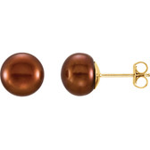 14kt Yellow 7-8mm Chocolate Freshwater Cultured Pearl Earrings
