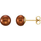 14kt Yellow 6-7mm Chocolate Freshwater Cultured Pearl Earrings