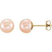 14kt Yellow 6-7mm Pink Freshwater Cultured Pearl Earrings