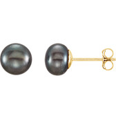 14kt Yellow 6-7mm Black Freshwater Cultured Pearl Earrings