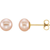14kt Yellow 5-6mm Pink Freshwater Cultured Pearl Earrings