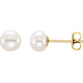 14kt Yellow 5-6mm White Freshwater Cultured Pearl  Earrings