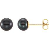 14kt Yellow 5-6mm Black Freshwater Cultured Pearl Earrings