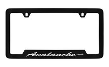 Chevrolet Avalanche Script Bottom Engraved Black Coated Zinc License Plate Frame With Silver Imprint