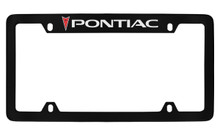 Pontiac Pontiac With 1 Red Logo Top Engraved Black Coated Zinc License Plate Frame With Silver Imprint